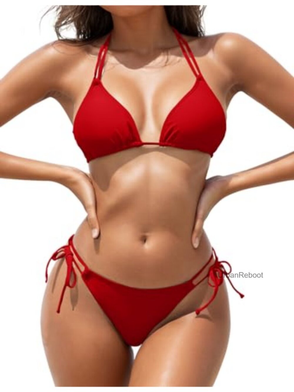 Two Piece String Triangle Bikini Double Straps Halter Neck Swimsuit